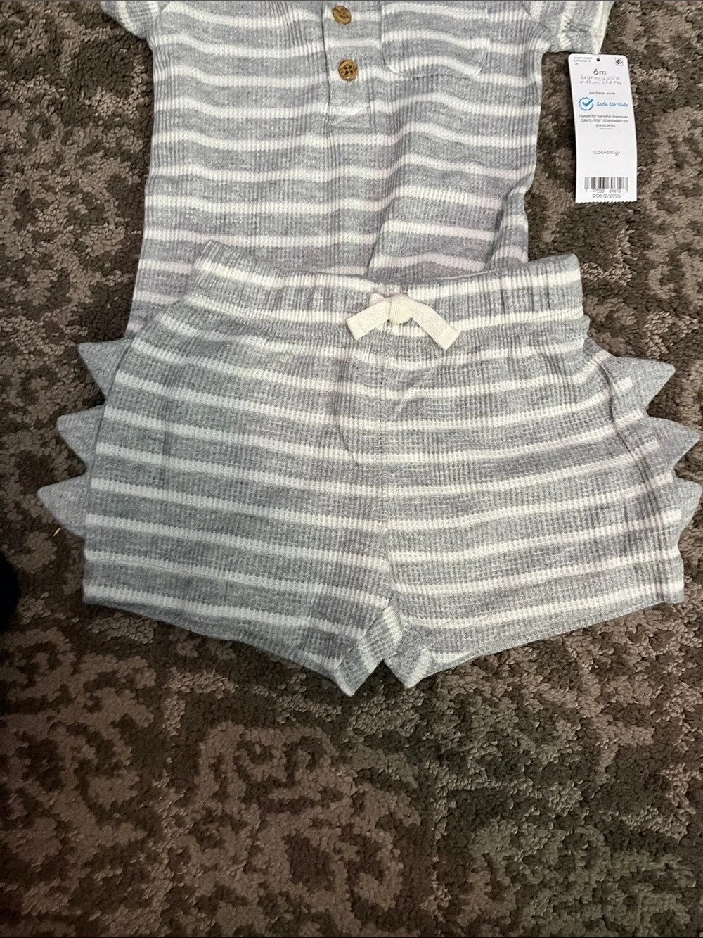 Carter's Gray & White Striped Knit Baby Short Set - Picture 4 of 4